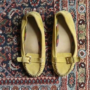 Yellow Leather Moccasin Flats